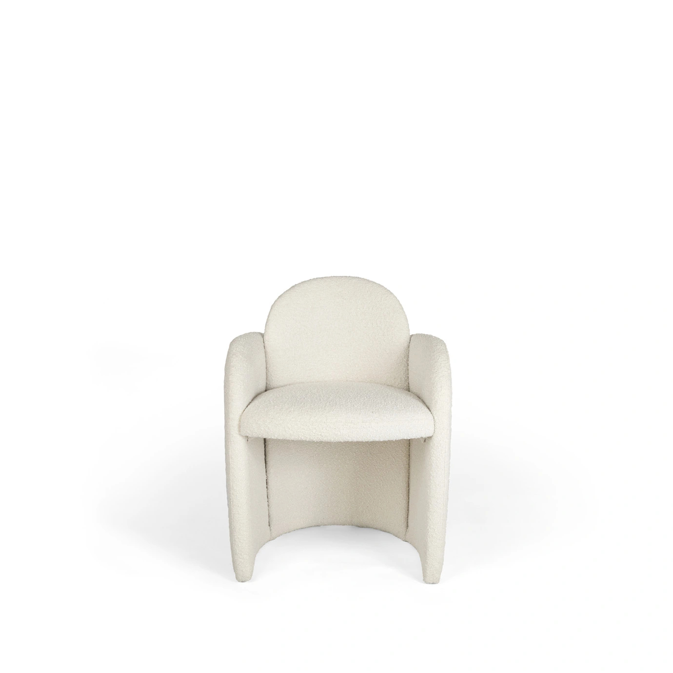 Oh-Lá-Lá chair by KKbyKoket: Luxurious white armchair with curved back, rounded base and premium fabric. Front view