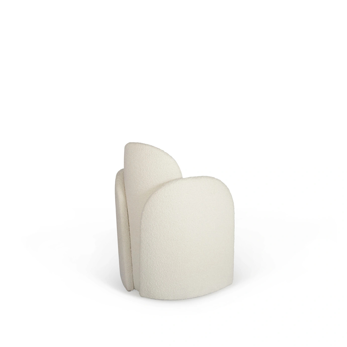 Oh-Lá-Lá chair by KKbyKoket: Luxurious white armchair with curved back, rounded base and premium fabric. 45º Back view