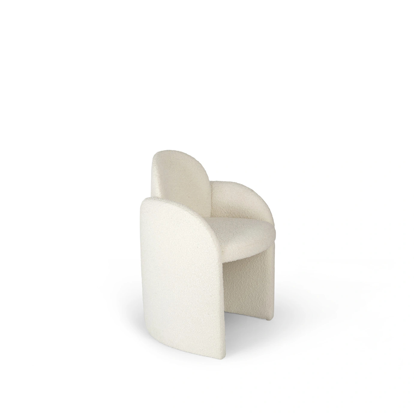 Oh-Lá-Lá chair by KKbyKoket: Luxurious white armchair with curved back, rounded base and premium fabric. 45º Front view