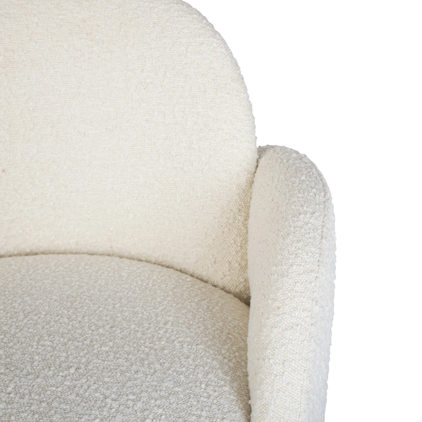 Oh-Lá-Lá chair by KKbyKoket: Luxurious white armchair with curved back, rounded base and premium fabric. Detail view