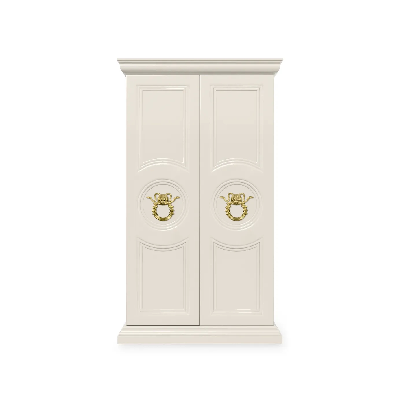 Parisian armoire with a classic and elegant design, white doors with gold details and ornamental handles. Perfect to complement the decoration of sophisticated environments.