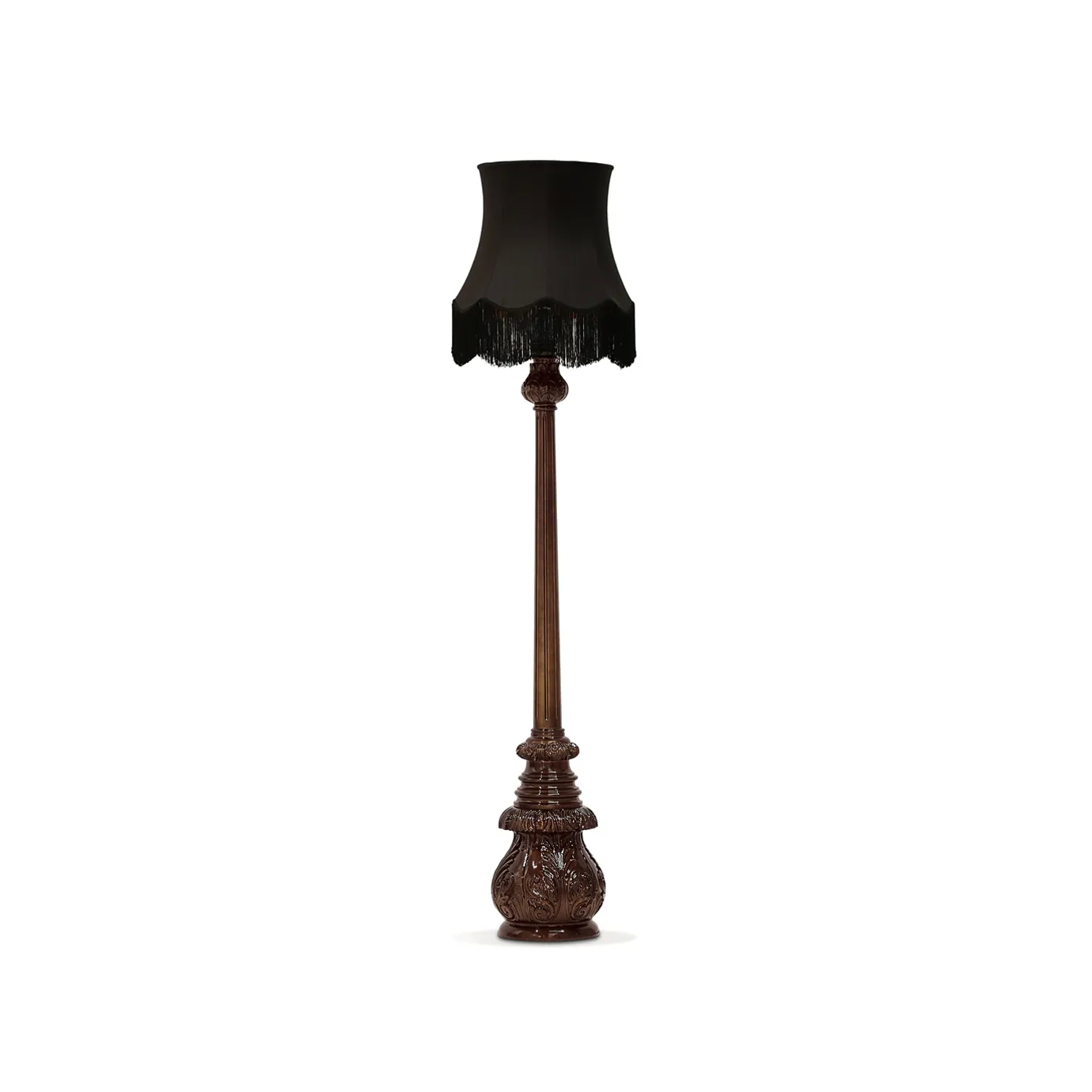 Lotus table lamp with an elegant design in bronze, base inspired by a lotus flower and black fabric shade. Perfect for creating a sophisticated and cozy atmosphere.