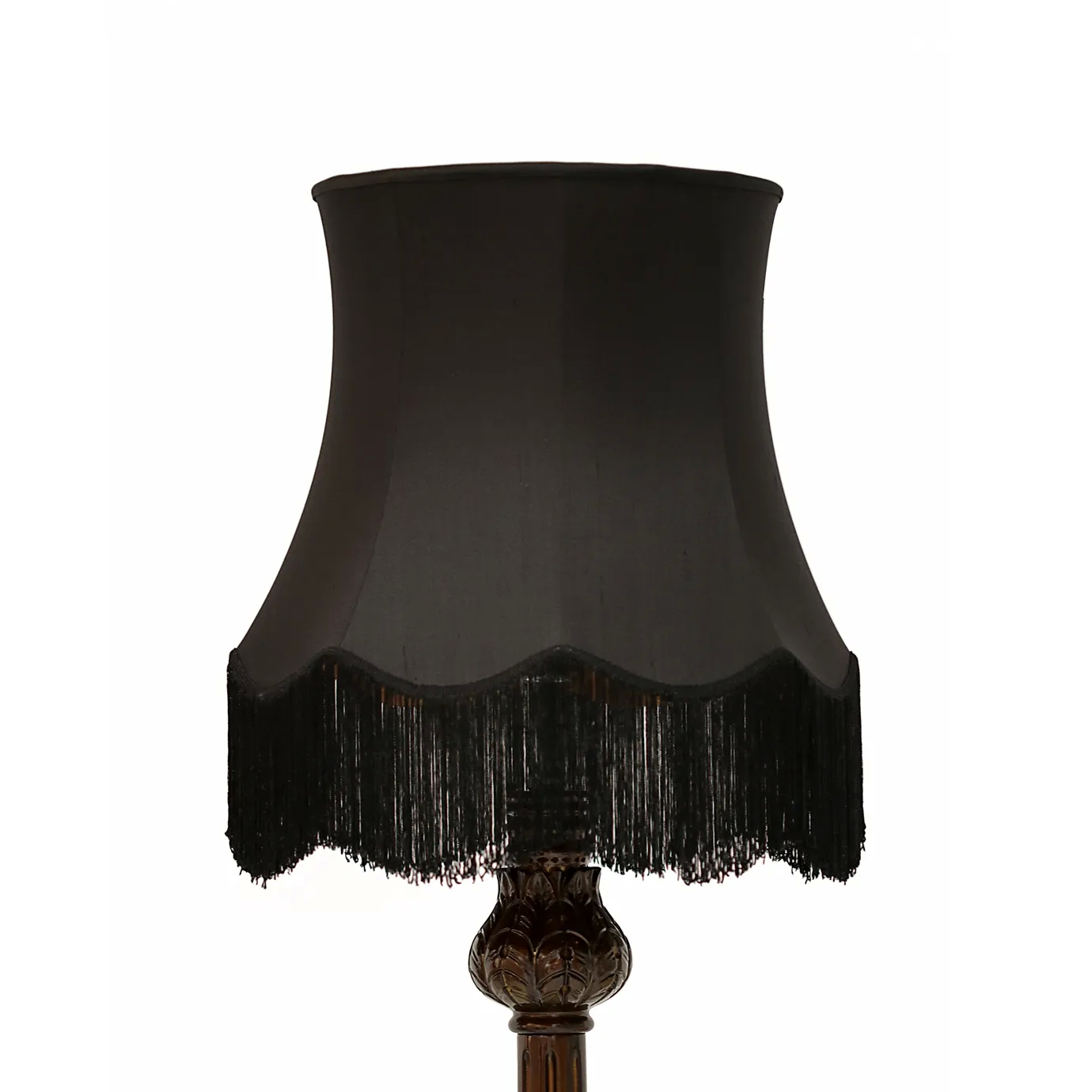 Lotus table lamp with an elegant design in bronze, base inspired by a lotus flower and black fabric shade. Perfect for creating a sophisticated and cozy atmosphere. black fabric shade view.